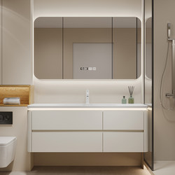 Dipur Bathroom Cabinet Set with Corian Integrated Basin, Cream-Style Washbasin, Wash Sink, Arc-Shaped New Model