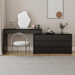 Zuoshi Black Lacquered Dressing Table and Chest of Drawers Integrated Modern Minimalist Solid Wood Makeup Table Bedroom New Model High-End Feel