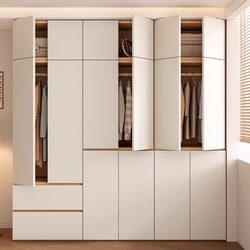 Ouyayijia Solid Wood Wardrobe Economical Children's Storage Cabinet Home Bedroom Segmented Handle-Free Wardrobe 2025