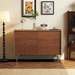 Fujiaojiang Antique-Style Six-Drawer Cabinet, Vintage Cherry Wood Storage Cabinet, Living Room Bedroom Bedside Storage Cabinet