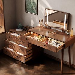 Gumufel Antique-Style Dressing Table and Chest of Drawers Integrated Bedside Storage Cabinet Bedroom Bedside Corner Desk