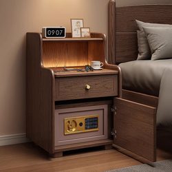 Fuqiaojiang Solid Wood Bedside Table Safe Integrated Bedroom Smart Multi-Functional Small Safe with Fingerprint Password