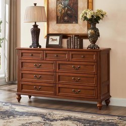Luxurious American-Style Solid Wood Chest of Drawers, Simple Five-Drawer Nine-Drawer European-Style Storage Cabinet, Walnut