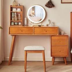 Luxurious Solid Wood Dressing Table Cherry Wood Color Storage Cabinet Integrated Makeup Table Modern Simple Home Bedroom Bedside