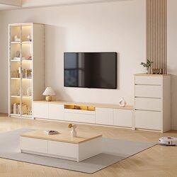 Abison Cream-Style Storage and Organization Integrated Coffee Table Set, Modern Small Apartment Living Room Home Floor-Standing Tv Cabinet