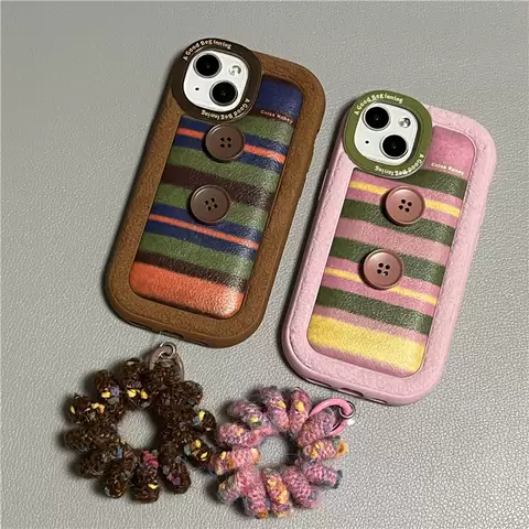 New Girls Phone Cases Covers Fluffy Scrunchie Wrist Hand Band Strap Button Stripes iPhone 15, iPhone 14, iPhone 13, iPhone 12,