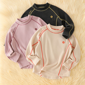 
Small warm leather half turtleneck children's velvet bottoming shirt baby thermal underwear autumn clothing boys and girls long-sleeved T-shirt