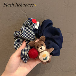 Plaid Patchwork Fabric Hair Tie Korean Style Cute Bear Scrunchie 2025 New Ponytail Versatile Hair Tie for Women
