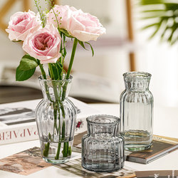 ins-style Transparent Glass Living Room Ornaments Nordic Simple Anaglyph Retro Small Vase Hydroponic Flower Flower Ornaments
