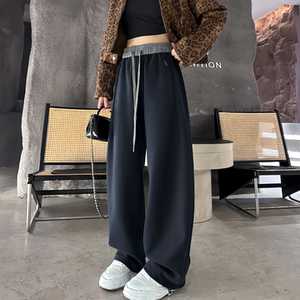 American style contrasting color stitching machete sweatpants for women 2026 spring new style high waist loose casual wide leg sports pants trendy