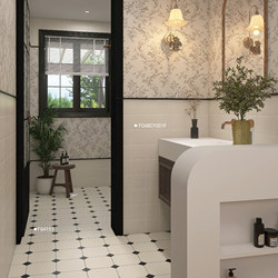 French-Style Cream Tiles for Bathroom, Kitchen Floor Tiles, Black and White Octagonal Pattern Tiles, Checkerboard Tiles for Pet Stores and Commercial Spaces