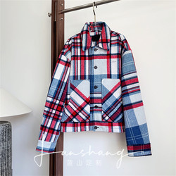 We11 Limited Edition 25 Autumn/Winter New Wool Plaid Shirt Red and Blue Checkered Cashmere Button Jacket with Pocket Patchwork
