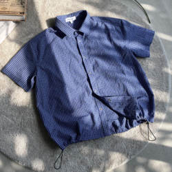 Xanvas'Royal Blue' Royal Blue Plaid Drawstring Short-Sleeve Shirt, Versatile for Summer