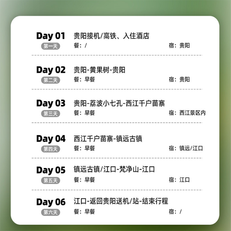 【2-8人包机票】贵州旅游6天5晚游西江小七孔黄果树梵净山六日游