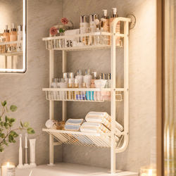 Washbasin Storage Rack, Bathroom Wall-Mounted Skincare Product Storage Rack, No-Drill Mirror-Side Wall-Mounted Cosmetics Storage Rack
