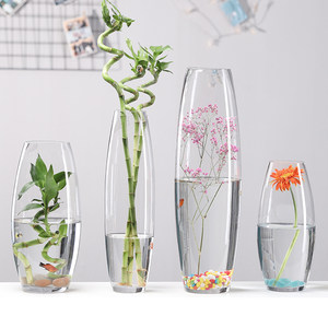 Crowded mouth vase Simple glass transparent landing decoration living room Table water bamboo rich bamboo dried flower flower inserted jewelry