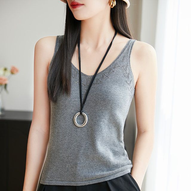 100% pure cotton hollow V-neck camisole women's summer slim fit soft sleeveless bottoming top for women