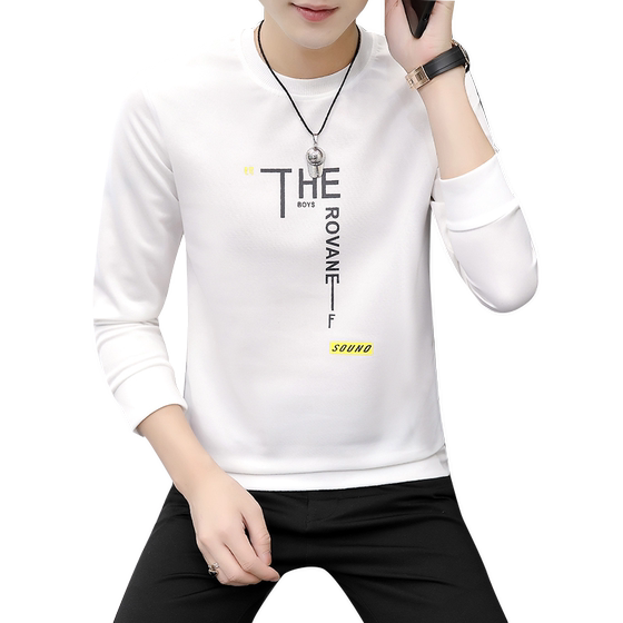 Youth long -sleeved T -shirt Korean slim -fitting bottoming shirt round neck men's coats sweater student style printing new
