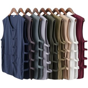 Linel vest vest, cotton, cotton, cotton skirt male retro -old -fashioned sleeve -non -sleeve old man shirt performs Shaanxi farmers