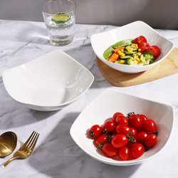 【14.8 Four-Piece Set】Four-Cornered Plates, Simple Ceramic Dishes for Home Use, Raised-Foot Bowls, Cold Dish Soup Bowls, Salad Bowls and Plates
