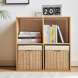 Woven Storage Basket, Rattan-Like Drawer-Style Grid Bookcase Storage Basket, Floor Cabinet Storage Box, Toy and Miscellaneous Items Basket