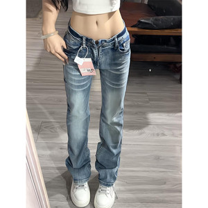 
American high street low-waisted low-waisted jeans for women, new summer design, hot girl elastic narrow straight pants