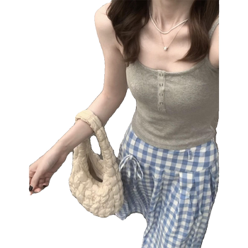 American hot girl buttons bottoming small suspender vest female summer
