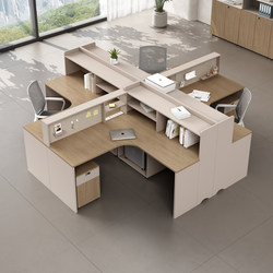F-Shaped Office Desk with Employee Workstation Screens, Financial Desk for 4-6 People, Corner Staff Desk, Office Cabinet, Desk and Chair Set