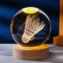 Badminton-Themed Creative Christmas and Birthday Gifts for Boys and Brothers, 3D Engraved Crystal Ball Gifts, Night Lights