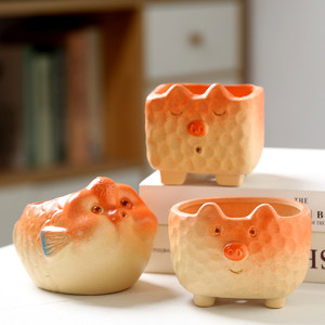 
Succulent flower pot animal special offer clearance painted hand-painted creative cute cartoon breathable gravy matte desktop ceramic