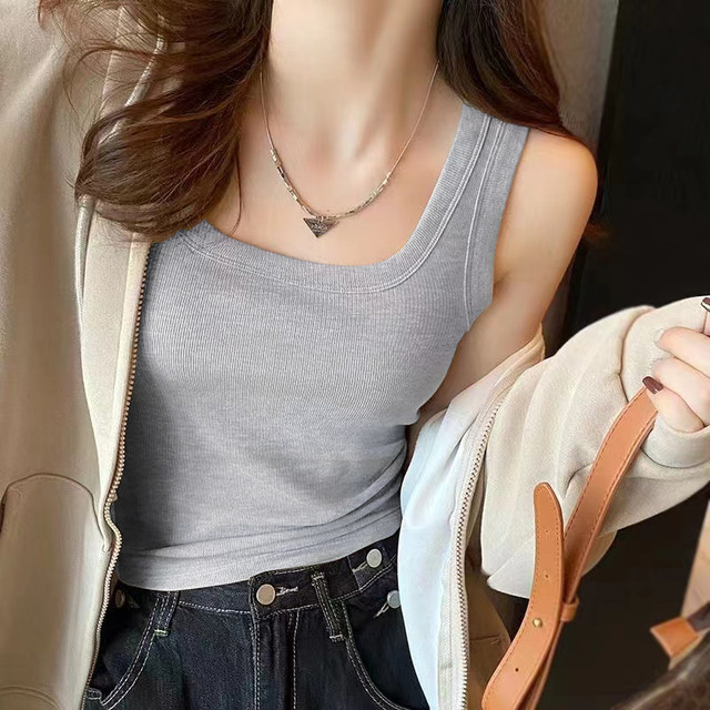 Threaded cotton square collar camisole women's 2025 new autumn and winter white inner and outer slim-fitting bottoming top