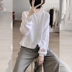 2025 New Printed Cotton T-Shirt for Women, Long-Sleeved, Loose Casual Top, Fashionable Age-Reducing Base Shirt for Spring, Autumn and Winter