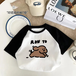 Boys and Girls Raglan Short-Sleeved T-Shirts 100% Cotton Summer New Style Baby Fashionable Cartoon Tops Trendy