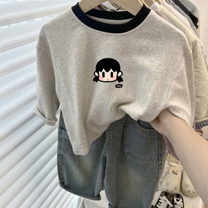 
New spring and autumn children's 2025 fashionable pure cotton long-sleeved T-shirt baby cartoon base shirt boy and girl top