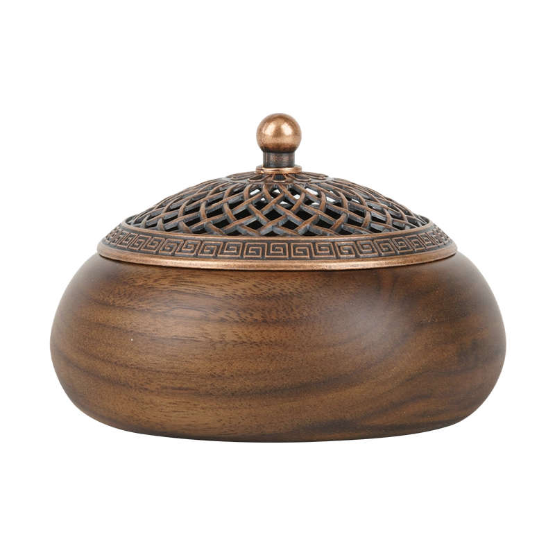 香炉 黑胡桃木香炉家用中式实木摆件檀香沉香熏香炉盘香茶道