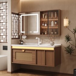 Oak Bathroom Cabinet Set Modern Bathroom Ceramic Integrated Basin Bathroom Cabinet Washbasin Sink Cabinet