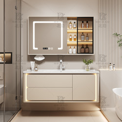 New Rounded Solid Wood and Ceramic Integrated Basin Bathroom Cabinet Set, Washroom Sink, Face Washing Station, Bathroom Cabinet and Basin