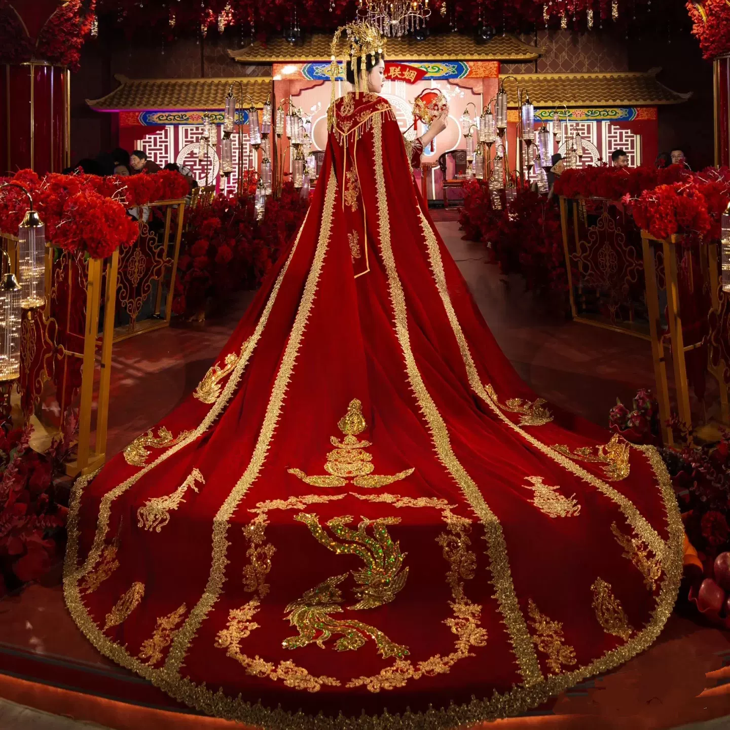 出租新中式婚服长拖尾民族风婚纱礼服汉服托尾嫁