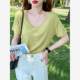 Modal cotton short-sleeved loose T-shirt for women in 2025 new V-neck T-shirt ice silk top summer green half-sleeved