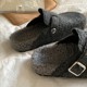 
I really love gray ~ furry slippers for women, thick-soled Birkenstock cotton shoes, winter non-slip toe-cap half slippers for women
