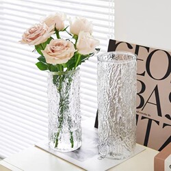 Thickened Ins-Style Frozen Glass Vase, Transparent Glass Decoration for Living Room Dining Table, High-End Flower Arrangement for Tv Cabinet, Bedroom, Entryway