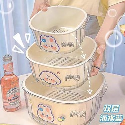 New Model Double-Layer Thickened Vegetable Washing Basin with Draining Basket for Kitchen, Living Room, and Home Use, Suitable for Washing Vegetables and Fruits, Also as a Fruit Tray