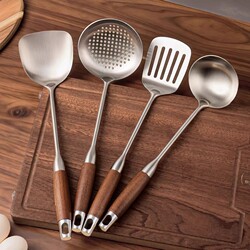 316 Stainless Steel Spatula Set for Home Kitchen, Soup Spoon, Slotted Spoon, Kitchen Utensils, Iron Spatula, Frying Spoon, Cooking Spatula, Extended Handle