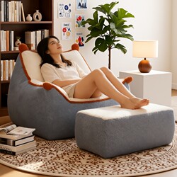 2026 Totoro Lazy Sofa, Reclining and Sleeping-Friendly, Small Bedroom Sofa, Single Lounge Chair, Balcony Bean Bag Sofa Chair, Cream Color