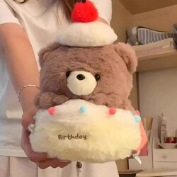 Pull-Out Teddy Bear Cake Plush Toy Birthday Gift Happy Birthday Pull-Out Doll Gift for Girls