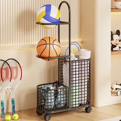 Basketball Storage Rack for Home Use, Large Capacity, Movable Ball Storage Rack, Floor-Standing Sports Equipment Multi-Functional Storage Rack