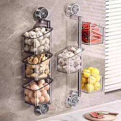 Kitchen Wall-Mounted Storage Box for Onions, Ginger, and Garlic with Suction Cup, No-Drill Storage Basket for Ginger and Garlic