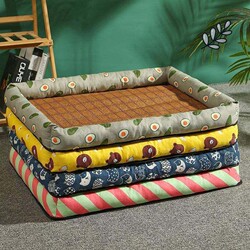 Summer Cat and Dog Bed Cooling Mat, Square Mat for All Seasons, Rattan Mat Pad, Bite-Resistant Cat and Dog Mat, Teddy Cooling Bed for Summer
