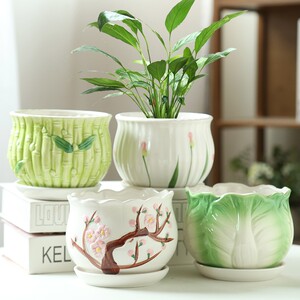 
Ceramic flowerpot household succulent flowerpot large extra large special clearance with tray creative personality spider orchid and green radish