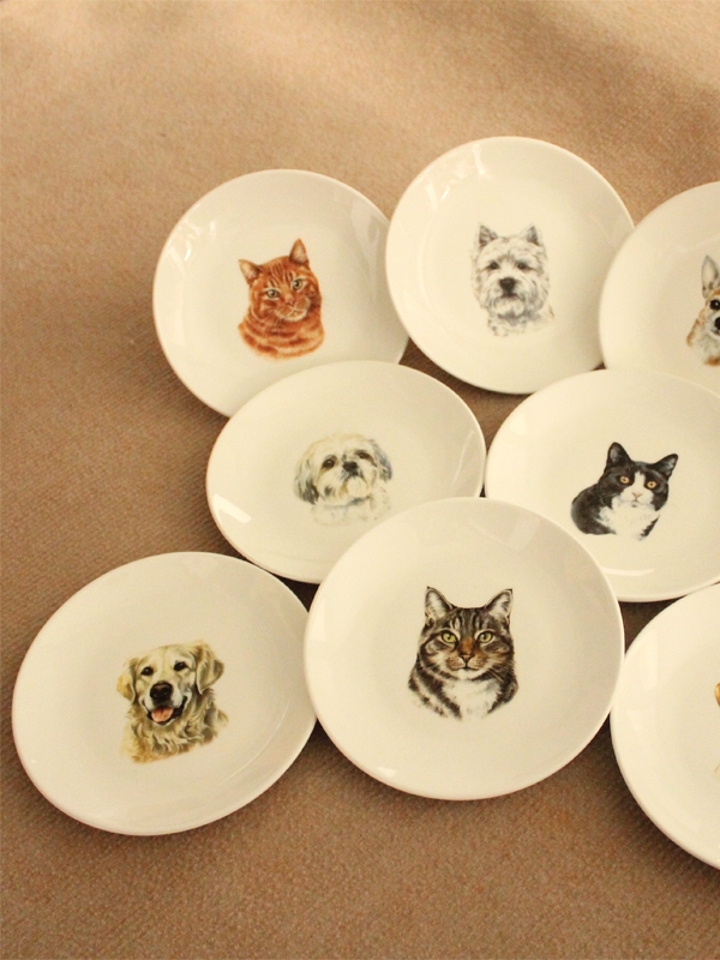 创意动物圆形陶瓷猫狗盘子 